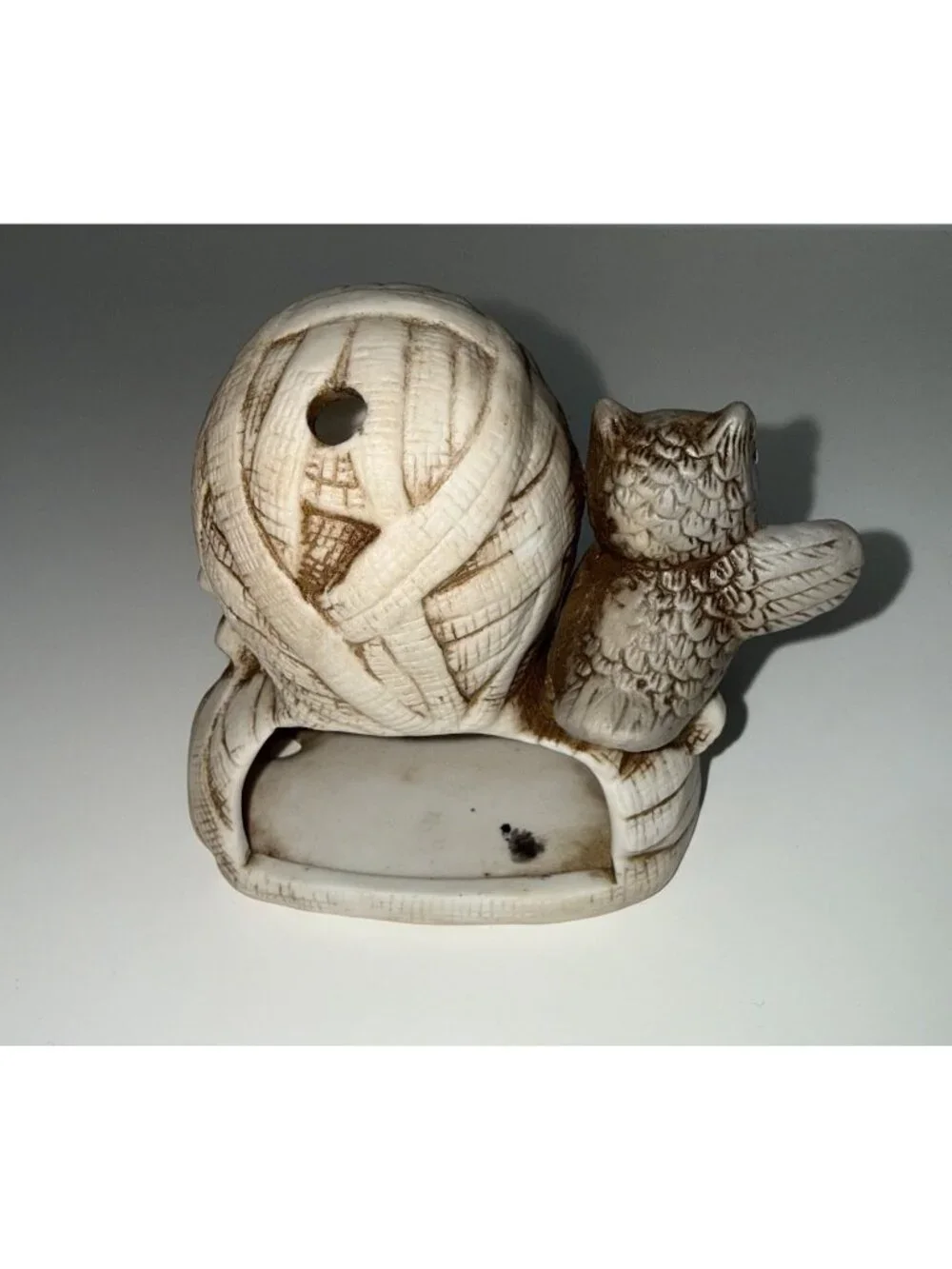 VINTAGE Halloween Ceramic Mummy Tealight Candle Holder Owl Googly Eyes Spooky 3